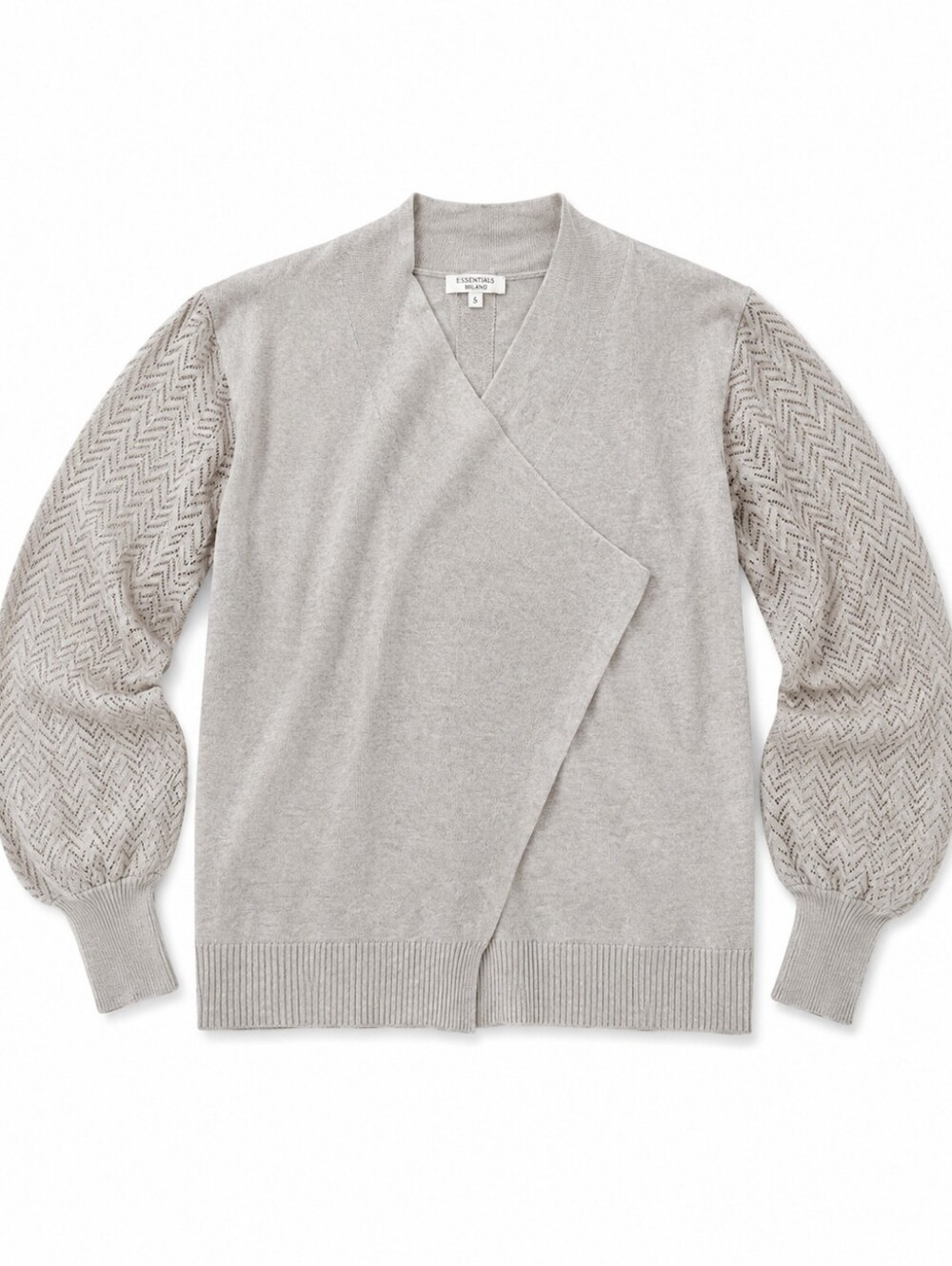 Essentials Milano Beige Wrap Sweater S Openwork Balloon Sleeves